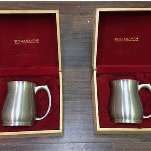 2  Royal Selangor Pewter Beer Mug Tankards Engraved Inscribed